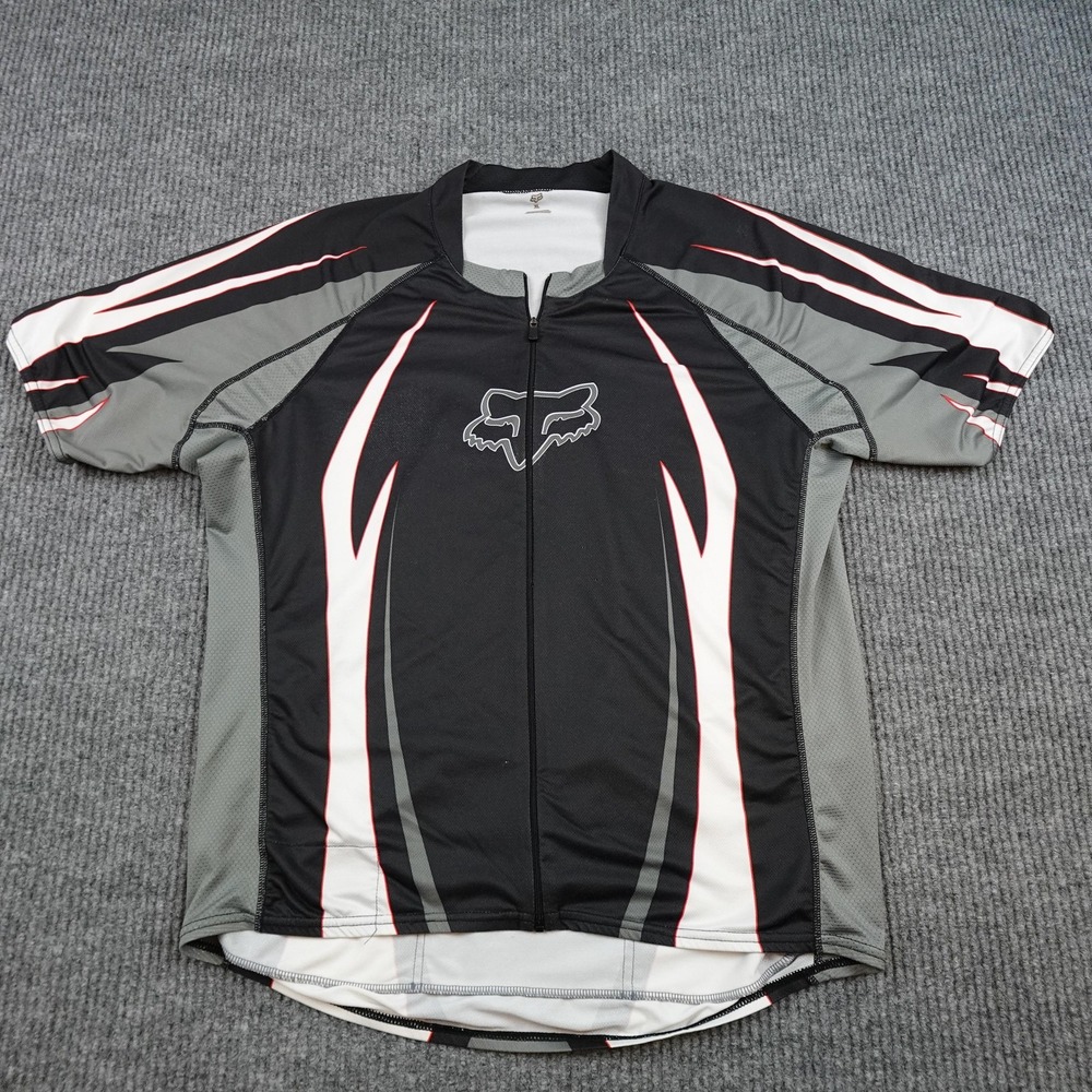 Fox Racing Cycling Jersey Shirt Mens XL Black Gray Full Zip Short Sleeve
